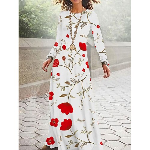 

robe décontractée pour femme robe droite robe longue maxi robe noir blanc rose à manches longues imprimé fleuri hiver automne printemps col rond mode quotidien 2023 s m l xl xxl 3xl 4xl 5xl