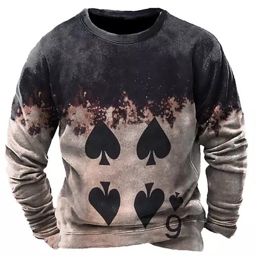 

Men's Sweatshirt Pullover Brown Crew Neck Graphic Prints Poker Print Daily Sports Holiday 3D Print Basic Streetwear Designer Spring Fall Clothing Apparel Hoodies Sweatshirts