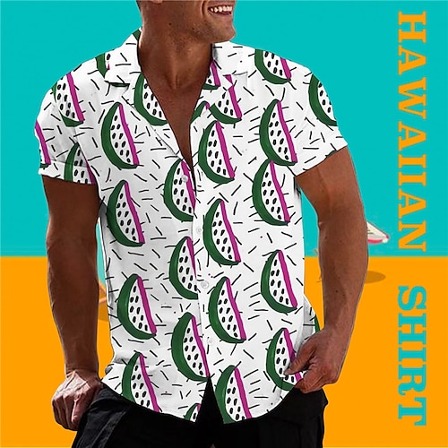 

Men's Shirt Summer Hawaiian Shirt Fruit Pineapple Graphic Prints Turndown White Green Casual Holiday Short Sleeve Button-Down Print Clothing Apparel Tropical Fashion Hawaiian Soft