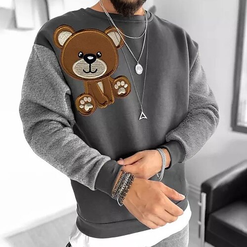 

Men's Sweatshirt Pullover Gray Crew Neck Bear Graphic Prints Print Daily Sports Holiday 3D Print Basic Streetwear Designer Spring Fall Clothing Apparel Hoodies Sweatshirts