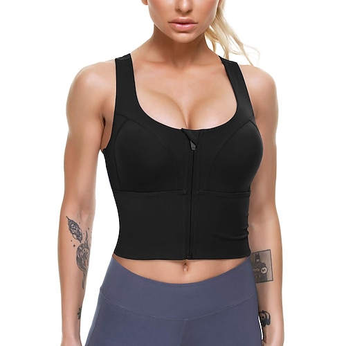 

Reggiseno sportivo da donna con supporto alto Reggiseno sportivo da corsa Cerniera incrociata sul retro Reggiseno anteriore Top imbottito Fitness Allenamento in palestra Corsa ad alto impatto Asciugatura rapida Antiurto Spandex Nero Rosato Blu Tinta unita