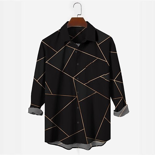 

Men's Shirt Graphic Prints Geometry Turndown Black Outdoor Street Long Sleeve Button-Down Print Clothing Apparel Fashion Designer Casual Soft