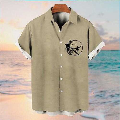 

Men's Shirt Coconut Tree Graphic Prints Surf Turndown Yellow Gray 3D Print Street Daily Short Sleeves Button-Down Print Clothing Apparel Tropical Fashion Designer Hawaiian