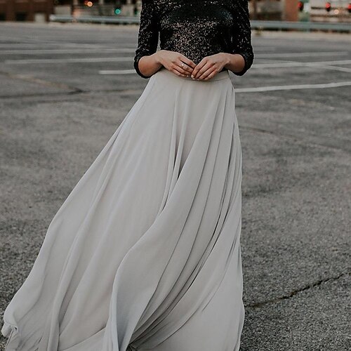

Women's Swing Long Skirt Maxi Polyester Silver Skirts Fashion Casual Daily S M L