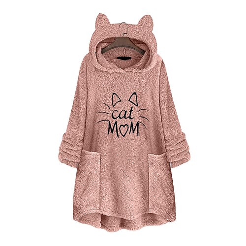 

Inspired by Animal Cat Sweatshirt Cat Ear Fleece Hoodie Anime Side Pockets Teddy Plain Button Hoodie For Women's Adults' Hot Stamping Flannel Casual Daily