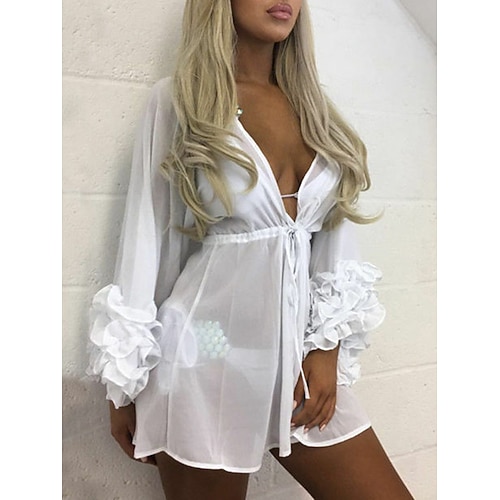 

copricostume da donna abbigliamento da spiaggia mini abito formale patchwork caldo sexy tinta unita scollo profondo manica lunga vestibilità regolare quotidiano spiaggia nero bianco 2023 inverno