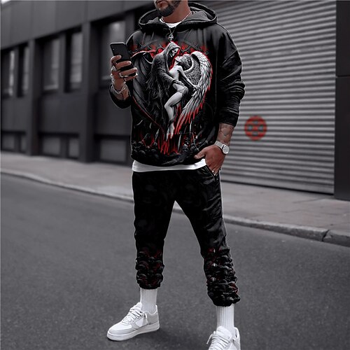 

Per uomo Tuta Da Ginnastica Set di felpe Nero Con cappuccio Pop art Teschi Costumi scheletro 2 pezzi Stampa Sportivo Informale Sport Stampa 3D Essenziale Streetwear Originale Autunno Primavera