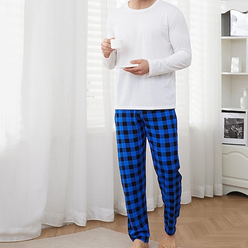 

Per uomo loungewear Set pigiama Top e pantalone del pigiama 1 set A quadri Moda Informale Interni Giornaliero Da letto Cotone Traspirante Morbido Girocollo Manica lunga maglietta Pantalone Vita