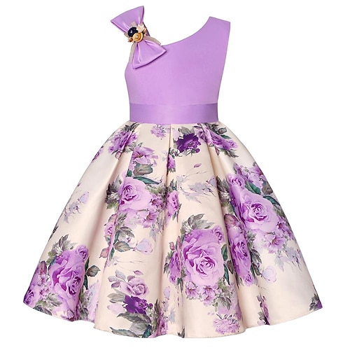 

vestito da festa per bambina bambino vestito da pattinatore floreale grafico vestito al ginocchio vestito da cerimonia annodato una spalla senza maniche vestito adorabile 3-7 anni primavera rosa rosso