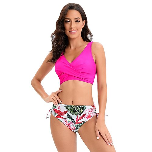 

Women's Swimwear Bikini Normal Swimsuit 2 Piece Printing Leopard Floral Black Green Rose Red Bathing Suits Sports Summer