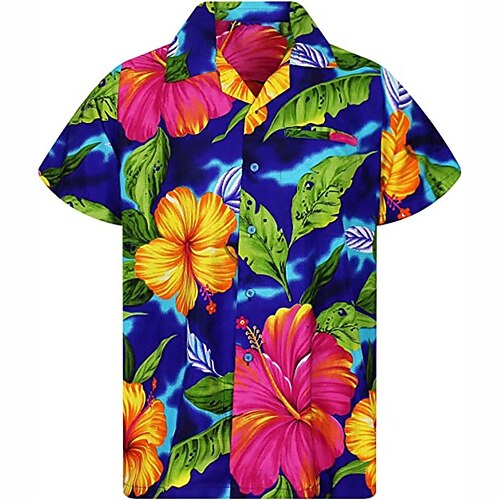 

Men's Shirt Summer Hawaiian Shirt Floral Graphic Prints Turndown Navy Blue Casual Holiday Short Sleeve Button-Down Print Clothing Apparel Tropical Fashion Hawaiian Soft