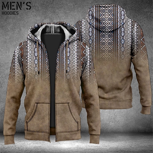 

Men's Full Zip Hoodie Jacket Blue Brown Green Gray Hooded Bohemian Style Graphic Prints Zipper Print Sports Outdoor Daily Sports 3D Print Streetwear Designer Casual Spring Fall Clothing Apparel