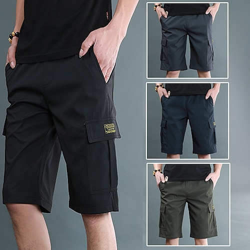 

Homme Short Cargo Short Shorts de Randonnée Cordon Taille elastique Multi poche Plein Confort Respirable Longueur genou Extérieur du quotidien Sortie Sportif mode Noir Bleu