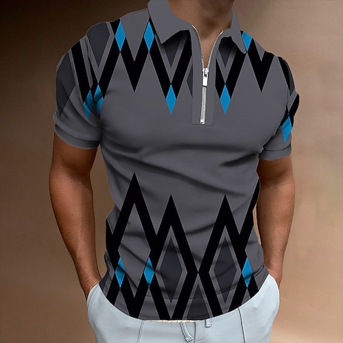 

Per uomo POLO Camicia da golf Golf Polo con zip Stampe astratte Geometria Collo ripiegabile Grigio Esterno Strada Maniche corte Cerniera Stampa Abbigliamento Di tendenza Originale Informale