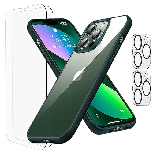 

[5 em 1] capa de telefone para apple classic series iphone 14 iphone 13 moldura com 2 protetor de tela de vidro temperado e 2 protetor de lente de câmera tpu magnético de cor sólida