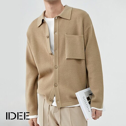 

Per uomo Felpa Cardigan Maglione Giacca maglione A coste Maglia Corto Pulsante Lavorato a maglia Liscio Collo ripiegabile Di tendenza Streetwear Da tutti i giorni Per uscire Abbigliamento Autunno