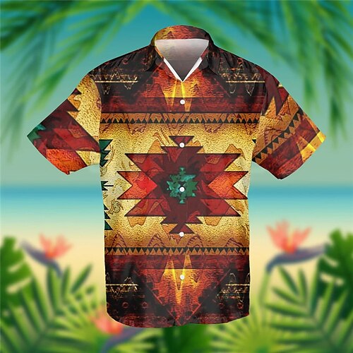 

Men's Shirt Summer Hawaiian Shirt Graphic Prints Geometry Turndown Yellow Purple Green Casual Holiday Short Sleeve Button-Down Print Clothing Apparel Tropical Fashion Hawaiian Soft