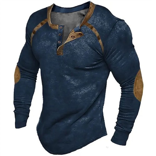 

Herre Henley-skjorte T-Shirts Grafisk Farveblok Henley 3D-udskrivning udendørs Afslappet Langærmet Patchwork Knap ned Tøj Mode Bekvem