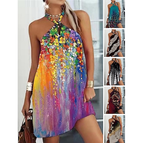 

Women's Casual Dress Slip Dress Mini Dress Black White Wine Sleeveless Leopard Backless Winter Fall Spring Halter Fashion Daily Vacation 2023 S M L XL XXL 3XL