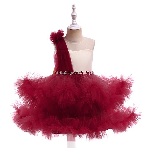 

Bambino Da ragazza Vestito da festa Fiore decorativo Vestito da festa Al ginocchio Vestito Prestazioni Retato Girocollo Senza maniche Adorabile Vestito 3-10 anni Autunno Vino