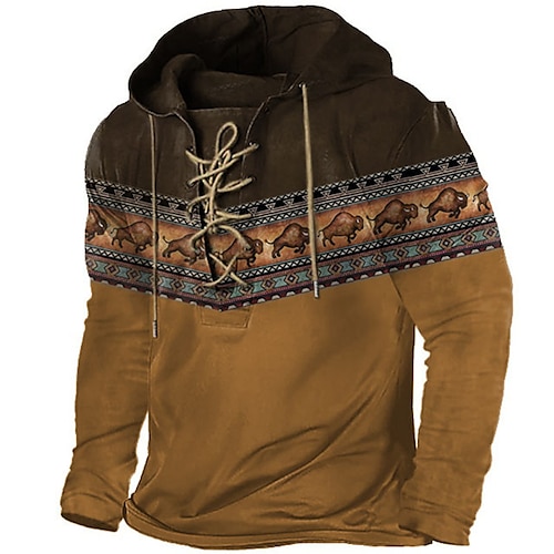 

Men's Pullover Hoodie Sweatshirt Pullover Brown Hooded Color Block Graphic Prints Cow Lace up Print Casual Daily Sports 3D Print Basic Streetwear Designer Spring Fall Clothing Apparel Hoodies