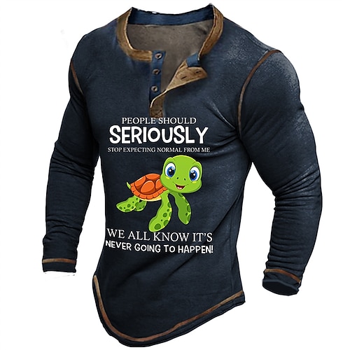 

Herre Henley-skjorte T-Shirts Grafisk Skildpaddebrun Henley Tøj 3D-udskrivning udendørs Afslappet Langærmet Knap ned Trykt mønster Mode Designer Bekvem