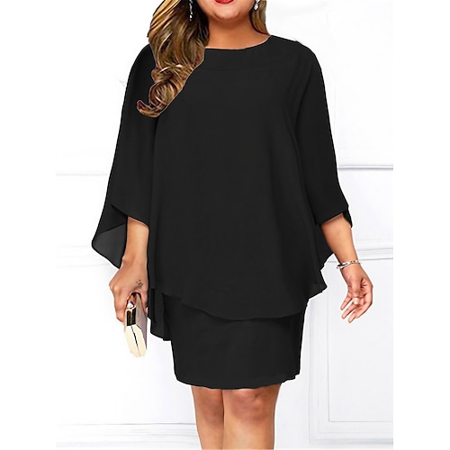 Shift Dress With 3/4 Sleeve In Black | Tessita | SilkFred US