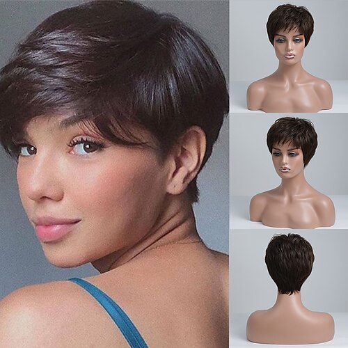 

Menneskehårblanding Paryk Kort Naturlig lige Pixie Frisure Side Del Frisure i lag Assymetrisk frisure Blond Hvid Brun Cosplay Curler & glattejern Naturlig hårgrænse Lågløs Brasiliansk hår Dame Alle
