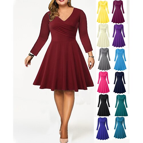 

Per donna Plus Size Abito casual Abito linea A Tinta unica Vestito longuette Manica lunga A V Di tendenza Giornaliero Nero Rosa Autunno Primavera L XL XXL 3XL 4XL