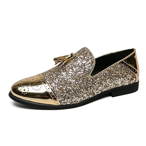 

Herren Slipper Slipper Quasten-Müßiggänger Kleid Müßiggänger Karierte Schuhe im britischen Stil Ochsenschuhe Casual Britisch Täglich Party Abend PU Schwarz / weiss Gold Herbst Frühling