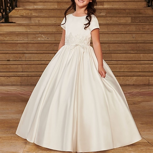 

Prinsesse Gulvlang Blomsterpigekjole Konfirmation Piger Sød gallakjole Satin med Sløjfe(r) Elegant Passer 3-16 år