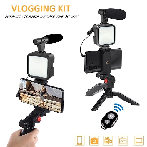 

Stabilisatoren LED-Fülllicht Desktop-Ständer Professionelle Vlogging-Video-Shooting-Kits mit Mini-Stativ Bluetooth-Selfie-Steuerung für SLR-Kamera-Smartphone-Aufnahme