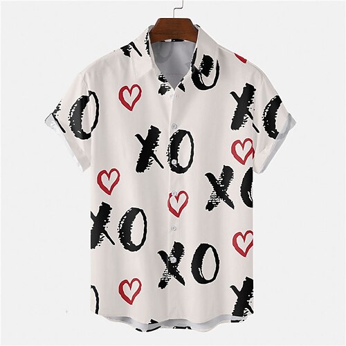 

Men's Shirt Summer Hawaiian Shirt Heart Letter Graphic Prints Turndown Apricot Black White Pink Wine Street Casual Short Sleeves Button-Down Print Clothing Apparel Tropical Fashion Hawaiian Designer
