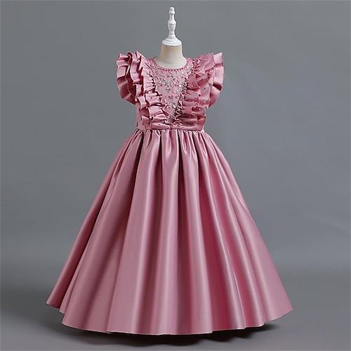 

Bambino Da ragazza Vestito da festa Tinta unica Vestito a pieghe Maxi Vestito Matrimonio Con lustrini Girocollo Senza maniche Elegante Vestito 4-13 anni Primavera Bianco Rosa Vino