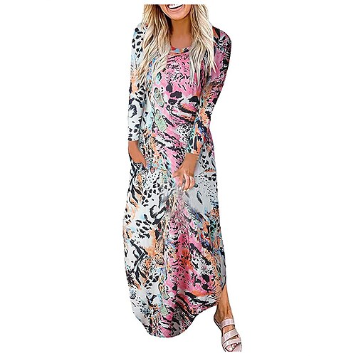 

Dame Lang kjole Maxikjole Uformell kjole Swingkjole Print kjole Grafisk Blomsternål i krystall Fritid Moderne Hjem Daglig Feriereise Trykt mønster Langermet Crew-hals Kjole Normal Svart Rosa Vinter