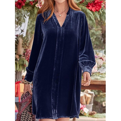 

Per donna Vestito casual Abito di velluto Vestito a trapezio Liscio Collage A V Mini abito Di tendenza Classico Esterno Giornaliero Manica lunga Morbido Vino Blu scuro Autunno Inverno S M L XL XXL