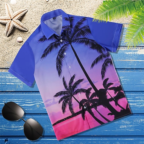 

Men's Shirt Summer Hawaiian Shirt Coconut Tree Graphic Prints Turndown Purple Casual Holiday Short Sleeve Button-Down Print Clothing Apparel Tropical Fashion Hawaiian Soft