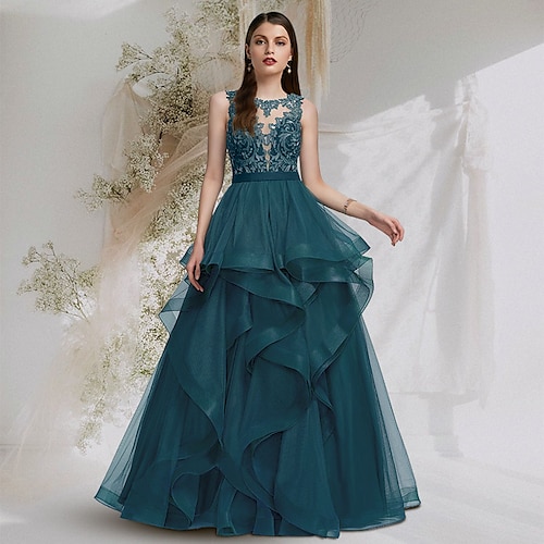 

Da ballo Tagliato Sensuale Graduazione Serata formale Vestito Con decorazione gioiello Senza maniche Lungo Tulle con Inserti di pizzo 2022