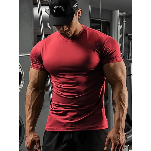 

Men's Running T-Shirt Compression Shirt Short Sleeve Base Layer Athletic Spandex Breathable Moisture Wicking Soft Gym Workout Running Active Training Sportswear Activewear Solid Colored Black White