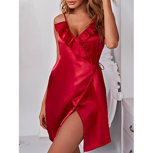 

Per donna Vestito da festa Abito in raso Mini abito Sensuale Accogliente Con balze Schiena scoperta Tinta unita cinghie Feste Rosso Blu marino 2023 Estate Primavera S M L XL