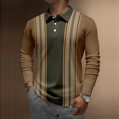 

Per uomo POLO Camicia da golf Golf A strisce Stampe astratte Geometria Collo ripiegabile Nero Giallo Esterno Strada Manica lunga Bottone giù Stampa Abbigliamento Di tendenza Streetwear Originale