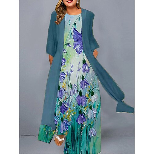 

Per donna Plus Size Abito casual Set di vestiti Vestito due pezzi Floreale Abito lungo Abito lungo Manica a 3/4 Stampa Girocollo Di tendenza Giornaliero Viola Verde Primavera Estate L XL XXL 3XL 4XL