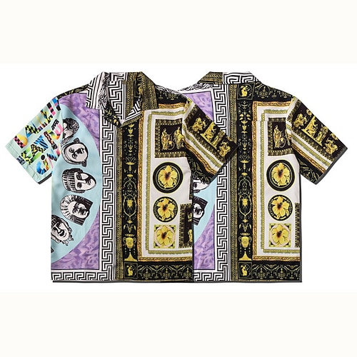 

Men's Shirt Summer Hawaiian Shirt Floral Abstract Graphic Prints Geometry Turndown Purple Casual Holiday Short Sleeve Button-Down Print Clothing Apparel Tropical Fashion Hawaiian Soft