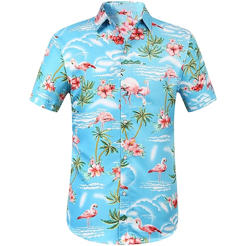 

Herre Skjorte Hawaii skjorte Blomstret Flamingo Grafiske trykk Aftæpning Gul Lysegrønn Blå Oransje lysegrå Gate Avslappet Kort Erme Knapp ned Trykt mønster Klær Tropisk Mote Hawaiisk Designer