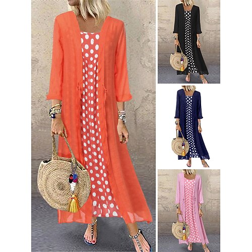 

Per donna Set di vestiti a due pezzi Vestito a trapezio Abito stampato Giornaliero Per uscire Informale Stampa Vestito maxi Girocollo Manica lunga A pois Standard Nero Rosa Blu marino Estate Primavera