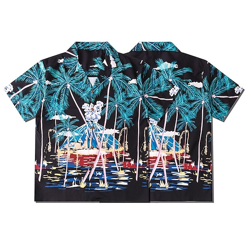 

Men's Shirt Summer Hawaiian Shirt Coconut Tree Graphic Prints Turndown Black Casual Holiday Short Sleeve Button-Down Print Clothing Apparel Tropical Fashion Hawaiian Soft