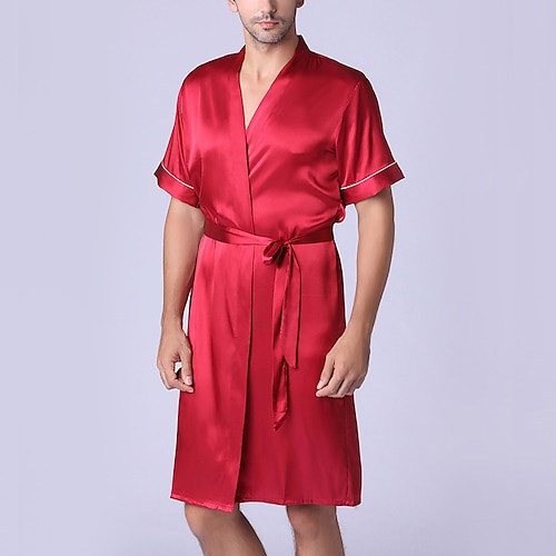 

Herre Loungewear Silke kappe Badekåber Silke Kimono Vanlig Stilfuld Afslappet Komfort Hjem Daglig Seng Polyester Komfort V-hals Inkl. bælte Forår Sommer Vin Navyblå