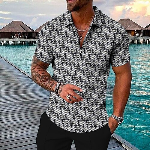 

Per uomo POLO Camicia da golf Golf Stampe astratte Geometria Collo ripiegabile Blu Grigio Esterno Strada Maniche corte Cerniera Stampa Abbigliamento Di tendenza Originale Informale Traspirante