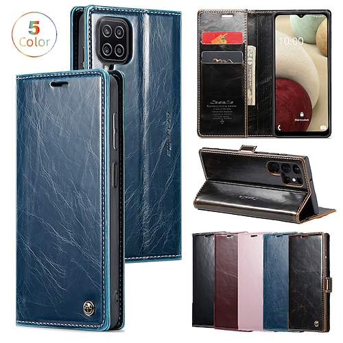 

teléfono Funda Para Samsung galaxia Tarjetas billetera S23 S22 S21 S20 Plus Ultra A14 A34 A54 A53 A52 Piel Ranuras para tarjetas Flip magnético Color sólido TPU