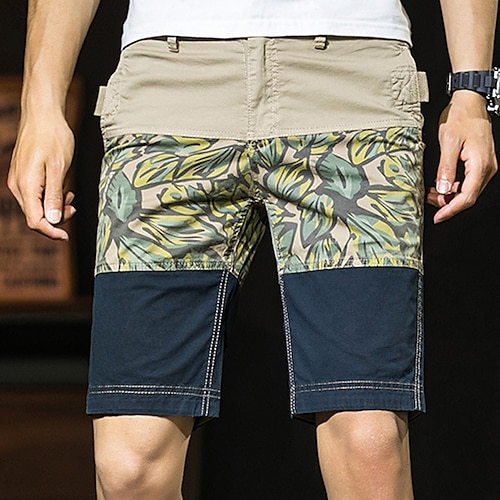 

Herre Chino Shorts Bermudashorts Arbeidshorts Glidelås Lomme Fargeblokk Grafiske trykk Komfort utendørs Daglig Ut på byen Mote Gatemote Marineblå Kakifarget